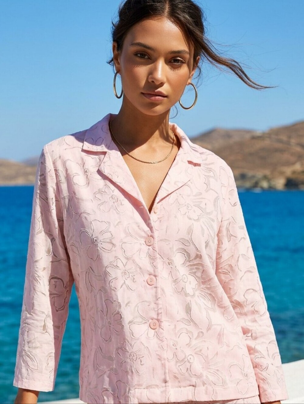 Women's Vintage Sheer TudorCourt Pale Pink Floral ButtonDown Shirt L Cottagecore